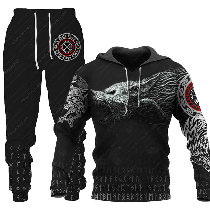 3D Wolf Print Tracksuit Men Sportswear Hooded Sweatsuit