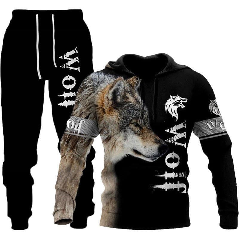 3D Wolf Print Tracksuit Men Sportswear Hooded Sweatsuit