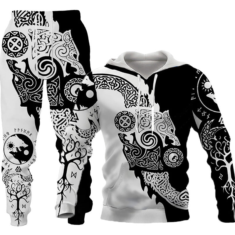 3D Wolf Print Tracksuit Men Sportswear Hooded Sweatsuit