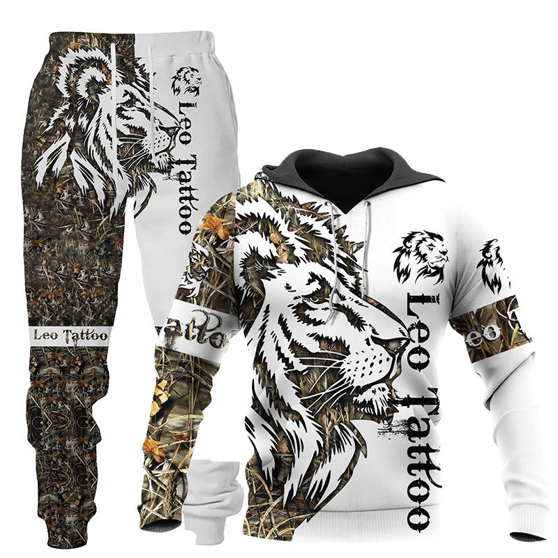 3D Wolf Print Tracksuit Men Sportswear Hooded Sweatsuit